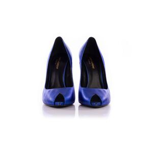 Saint Laurent Blue Metallic Peeptoe Pumps